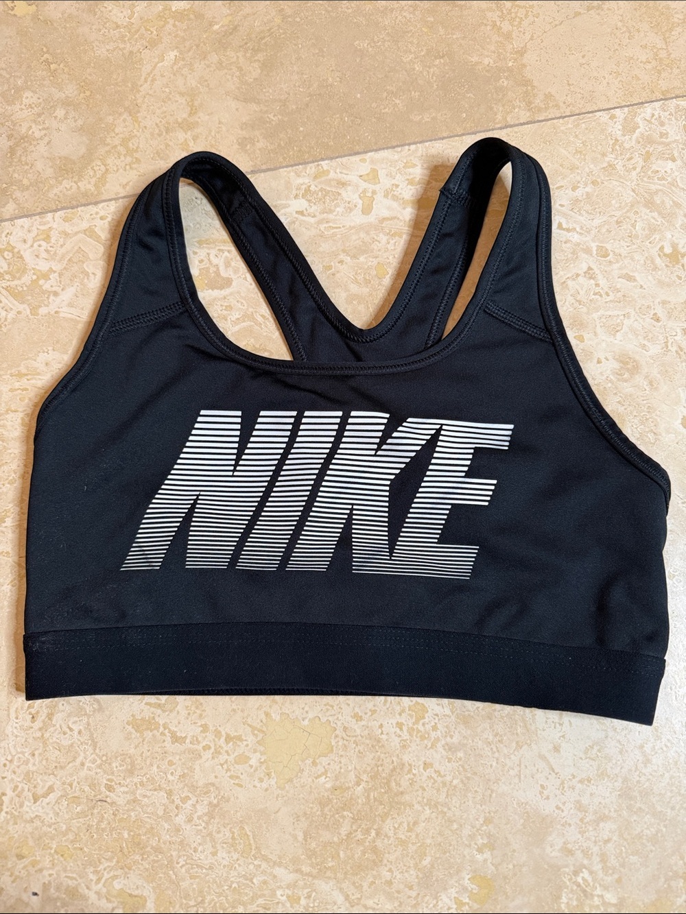 💕Nike Black Sports Bra with White Striped NIKE Logo💕